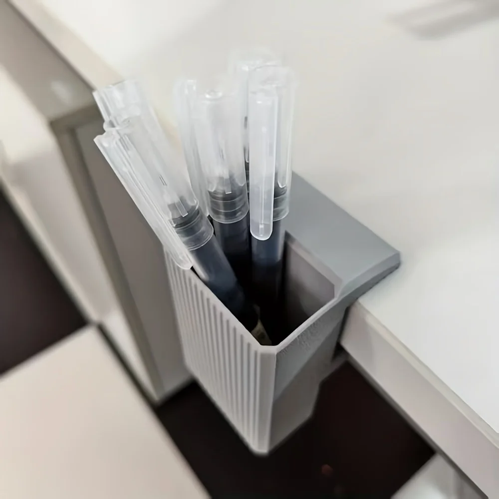 Pen Holder Storage Container, Table Edge Clip on Pencil and Marker Storage, 10-35mm Wide Clip on Desktop Pen Holder Storage Box