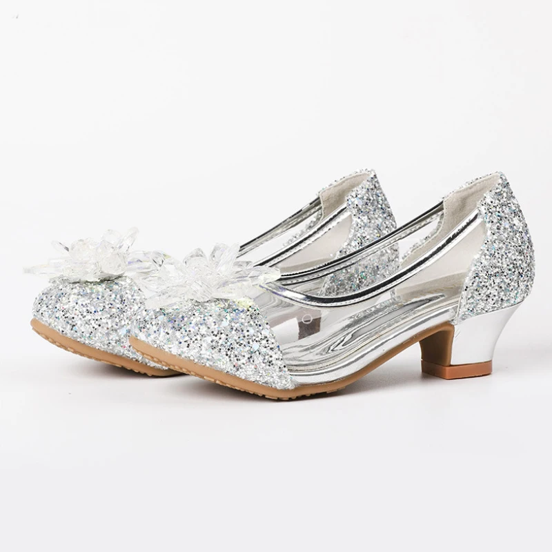 Chaussures de danse de princesse pour filles, rose, bleu, talons bas pour enfants, fête d\'anniversaire, paillettes, cristal, diamant, robe d\'enfant,