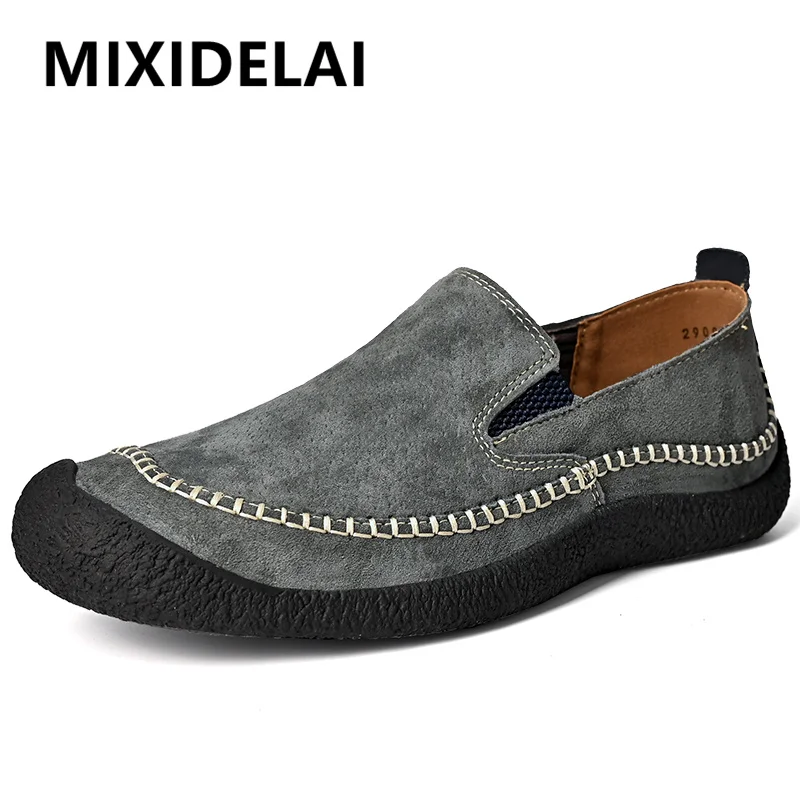 Spring Genuine Leather Men\'s Shoes Brand Autumn Plus Size Men\'s Casual Leather Shoes Outdoor Slip-On Oxfords Men Flat Moccasins