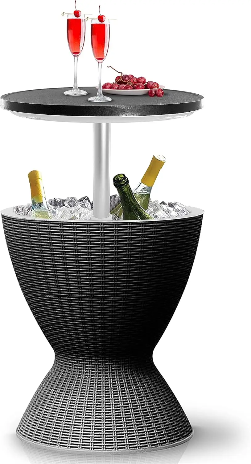 Mesa enfriadora de ratán para exteriores, almacenamiento de bebidas de 7,5 galones, altura ajustable para uso en patio y jacuzzi