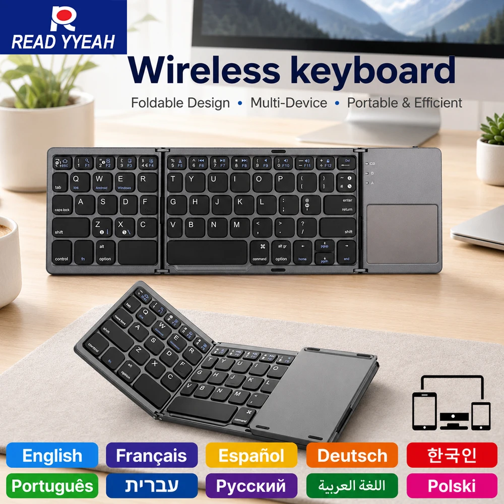 2026 New 3‑Folding Keyboard Rechargeable Type‑C Ultra Thin Silent Foldable Keyboard With Touchpad For iPad Tablet Android Phone
