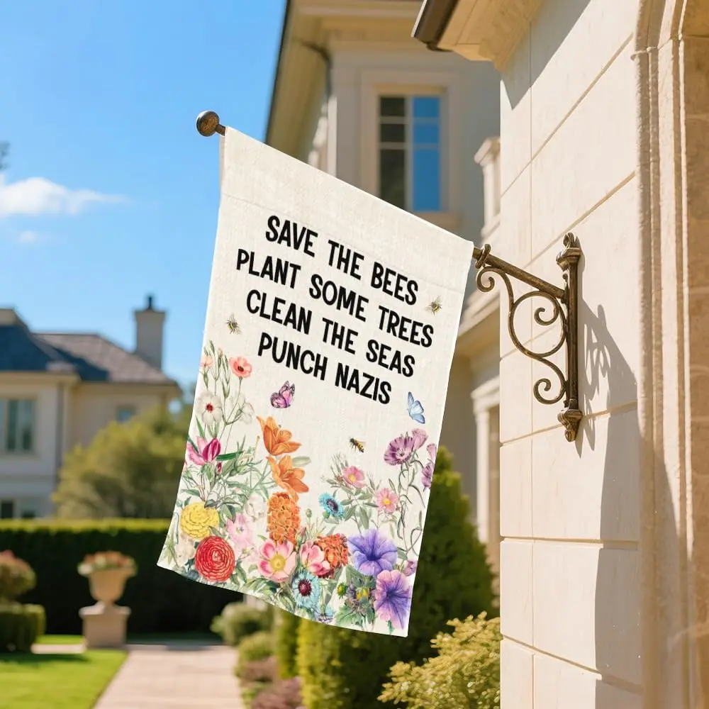 Save The Bees Plant Some Trees Garden Flag, Double Sided Home Farmhouse Yard Outdoor Lawn Decor Banner, Native Plants Yard F jjp