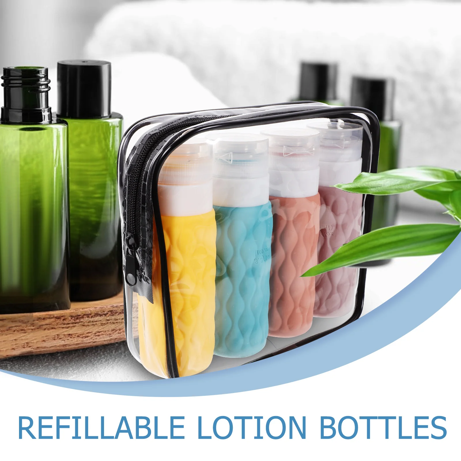 

4Pcs Silicone Travel Bottles Set Refillable Squeeze Toiletry Containers Lightweight Compact Travel Shampoo Conditioner Dispenser