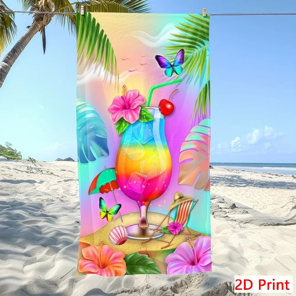 Giant Tropical Cocktail Beach Towel Large Microfiber Quick Dry Bath Sheet XL Swim Blanket Aesthetic Summer Gift Yoga Mat Rug