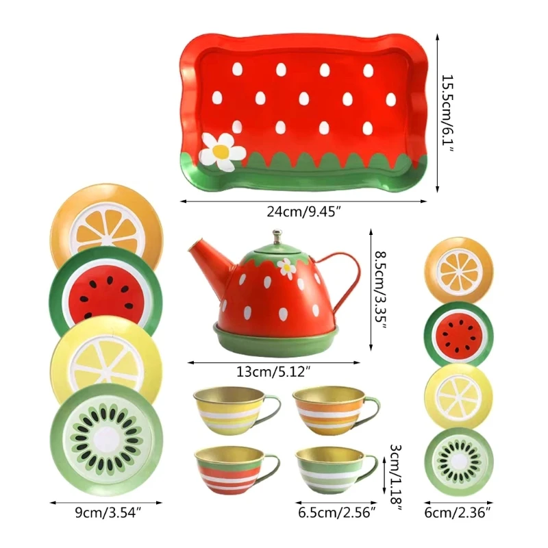 F19F 14 szt. Zestaw na spotkanie przy herbacie dla dziewczynek Zabawka kuchenna Zestaw do herbaty Metalowe akcesoria dla małych