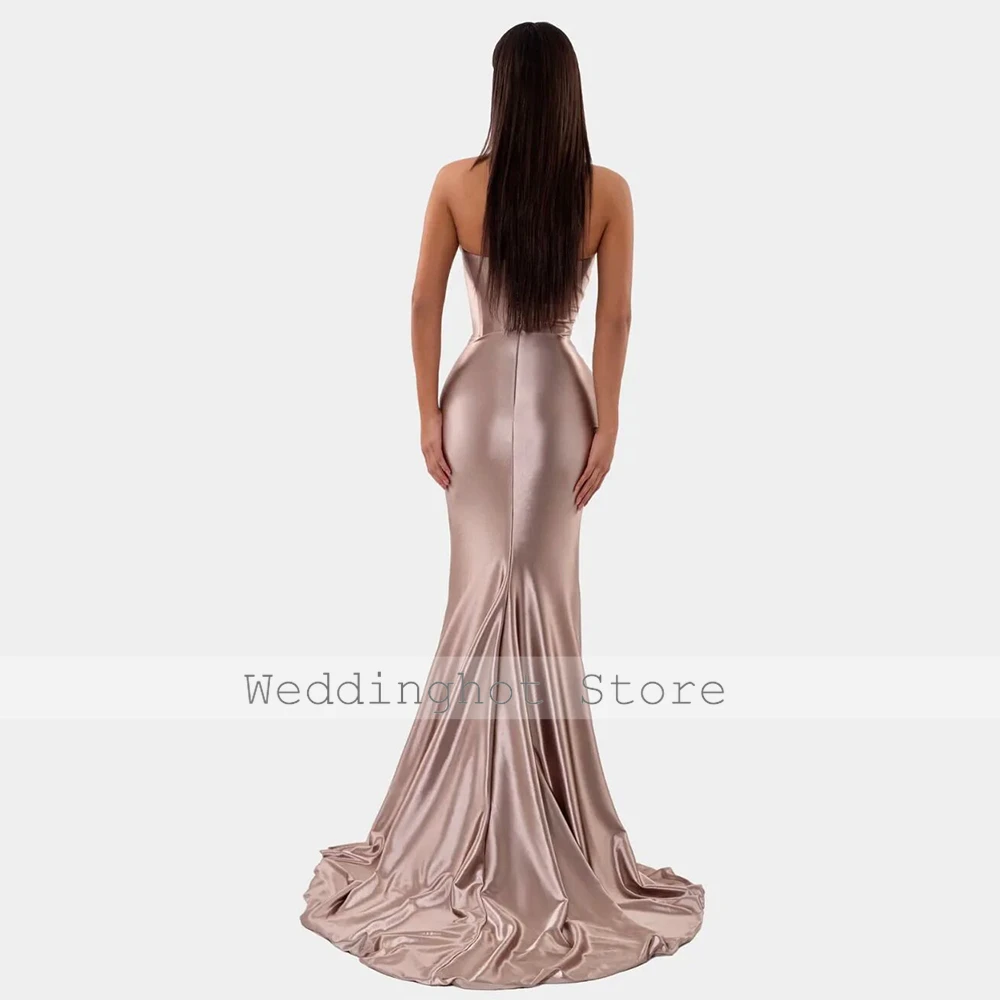 Vestido de noche plisado de satén de lujo con diamantes de imitación, vestido largo con horquilla frontal, escote Corazón, columna de cumpleaños, elegante, 2024