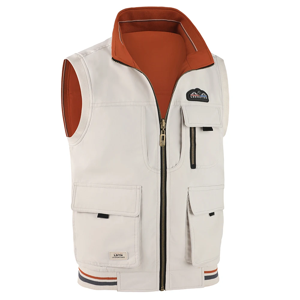 Men's Two-Way Work Vest, Spring & Fall Outdoor Casual Multi-Pocket Stand Collar Sleeveless Tank Top, Comfortable and Stylish