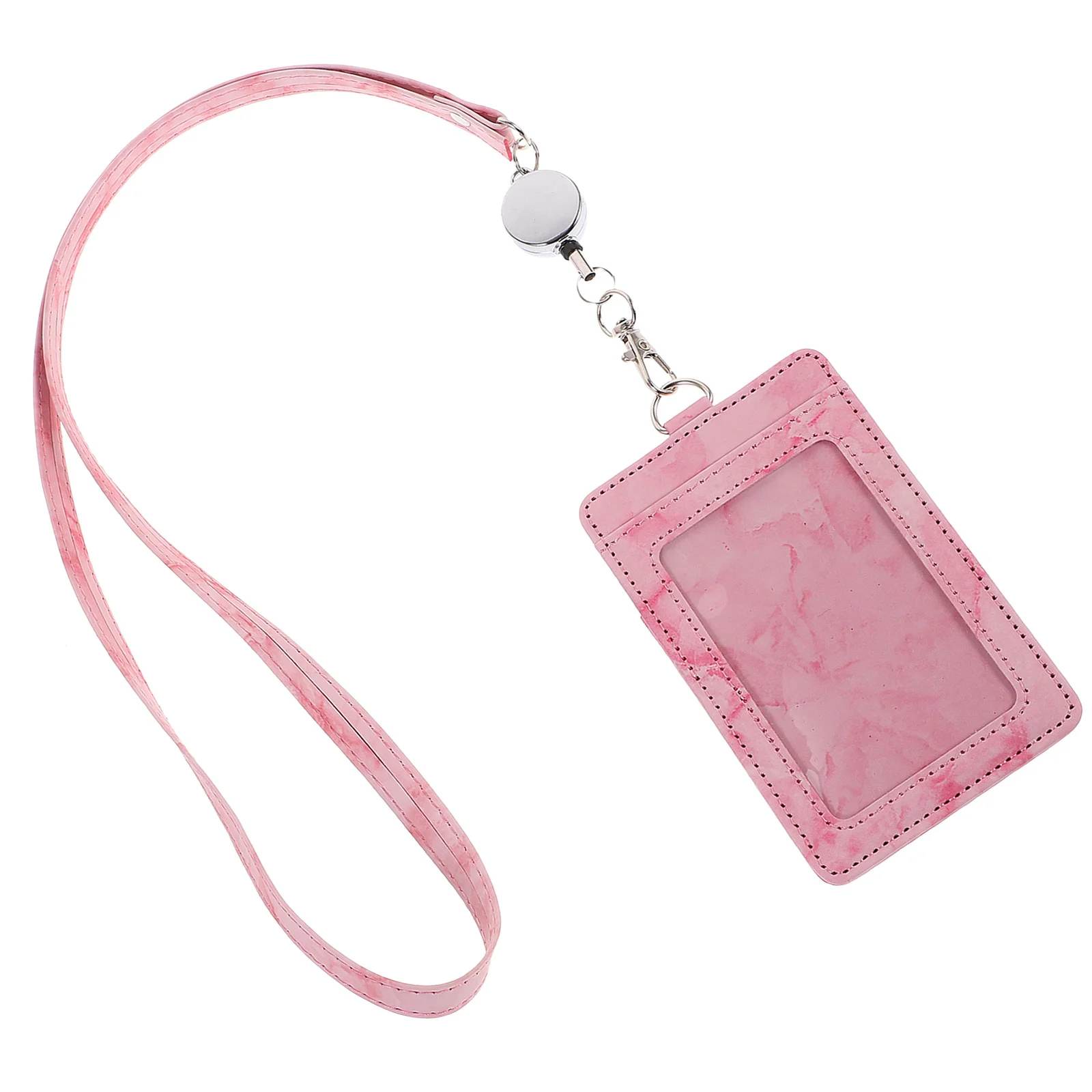 

1 set Marble Pattern Id Waterproof Anti-Scratch Card Cover For Work School Nurses Doctors Office Staff Retractable Badge Reel