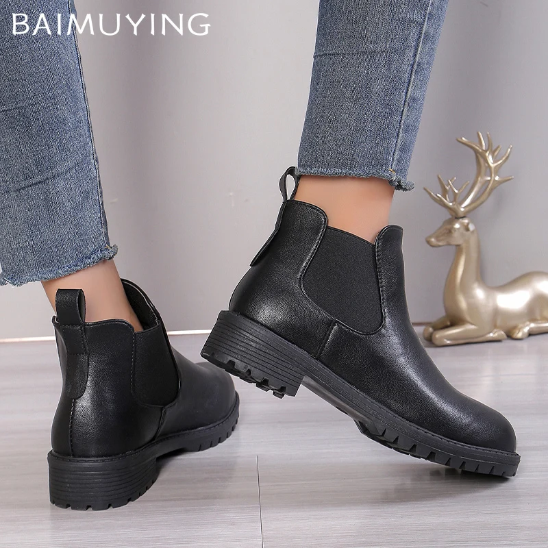 Leather Women Flat Snow Ankle Boots Classic Chelsea Boots Winter New Retro Shoes 2024 Trend Designer Gladiator Botas De Mujer