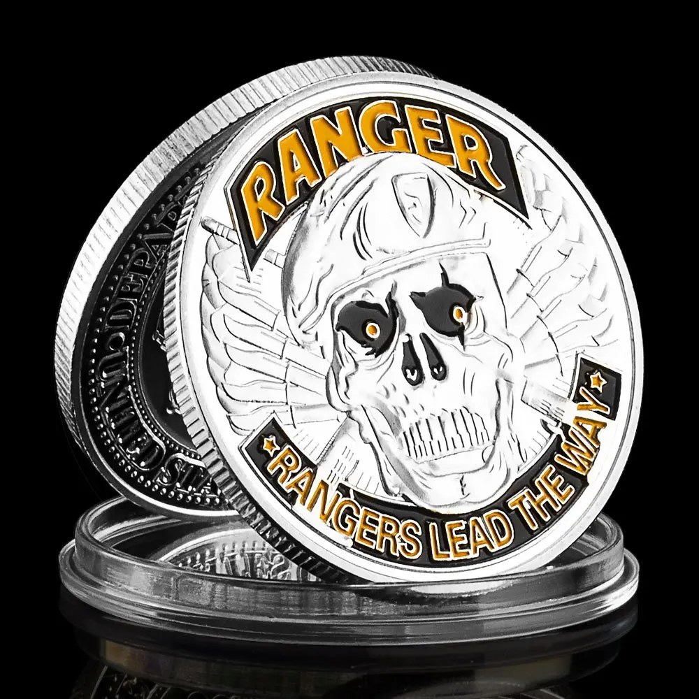 United States Army Ranger Souvenir Silvery Plated Coin Rangers Lead The WayVeteran Collectible Commemorative Coin Challenge Coin