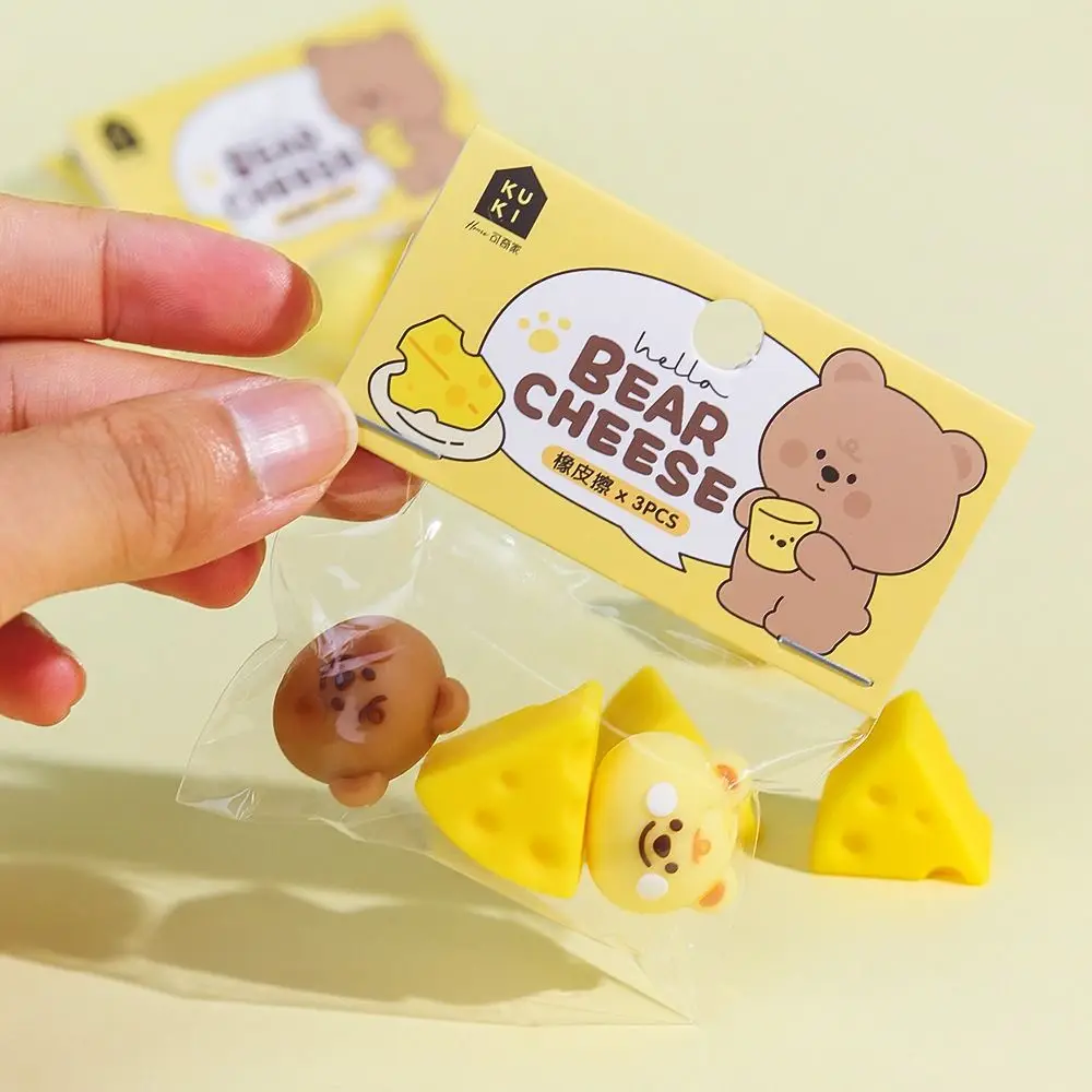 Cheese Bear Panda Fast Food 3D Shape Eraser High Elasticity Traceless Sharing Packing Mini Eraser Dustless Pencil Wiping Eraser