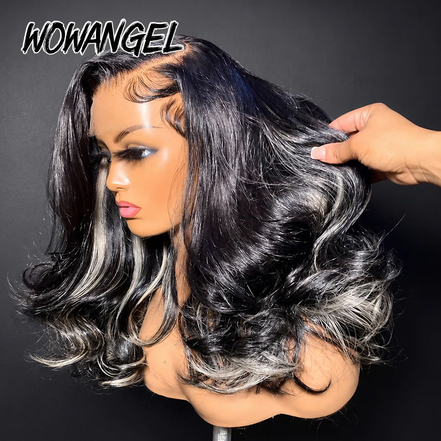 WOWANGEL 9x6 HD Lace Glueless Wig Black With Blonde Highlight Body Wave Human Hair Wig Pre Plucked Ready To Wear Lace Front Wig