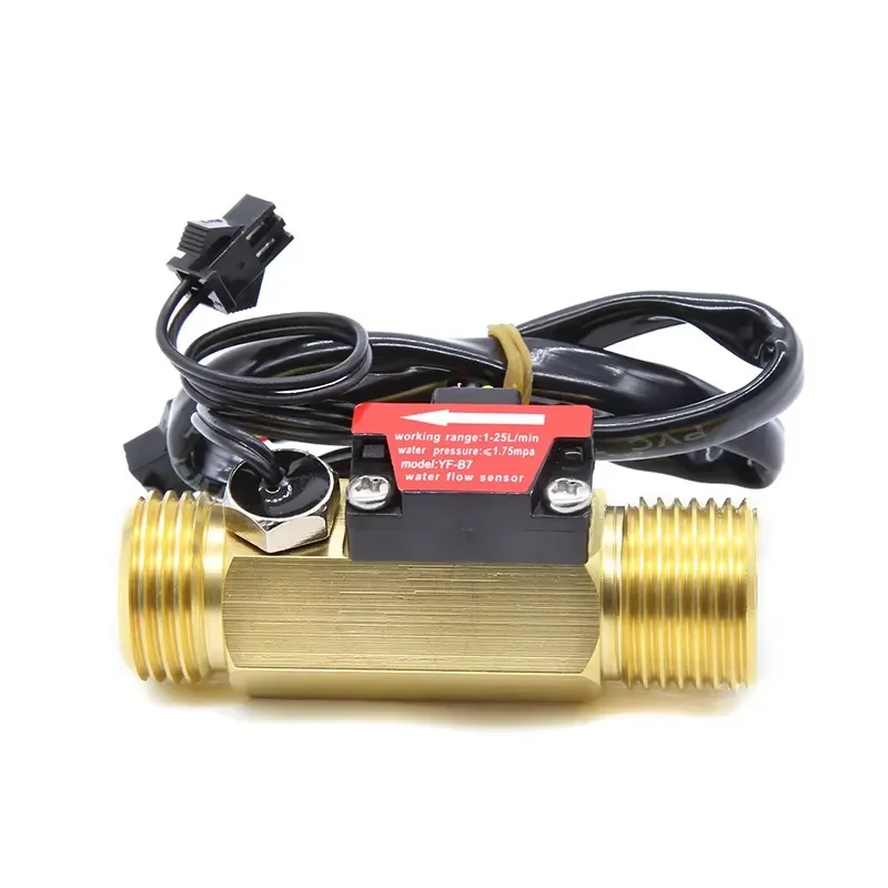 SEA DIJIANG B7 DN15 Inline Hall Effect Water Flow Meter with 50K Temperature Sensor Impeller Flowmeter Flow Water Heater