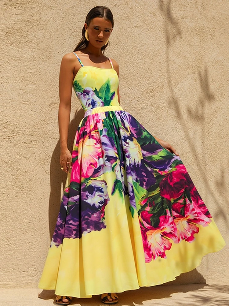 ملابس سباحة نسائية جديدة صيفية: بيكيني بودي سوت مع تنورة، تصميم مكشكش وطبعة مميزة، ملابس شاطئية للعطلات، أغطية بيكيني