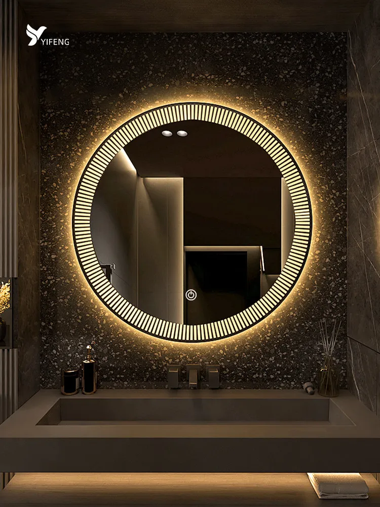 LED Smart Bathroom Mirror Round Bathroom Mirror Wall-Mounted Makeup Mirror with Light Vanity Mirror Wall-Mounted Decoration