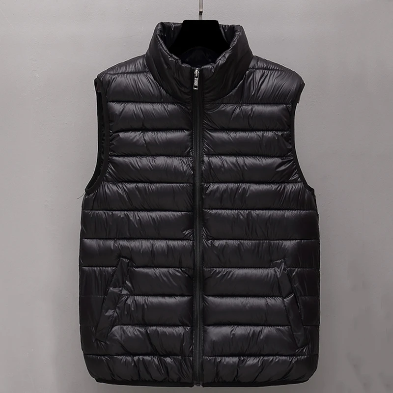 

Autumn Men Sleeveless Jacket Vest Winter Fashion Cotton-Padded Coats Men Black Vests Stand Collar Warm Loose Zipper Waistcoats