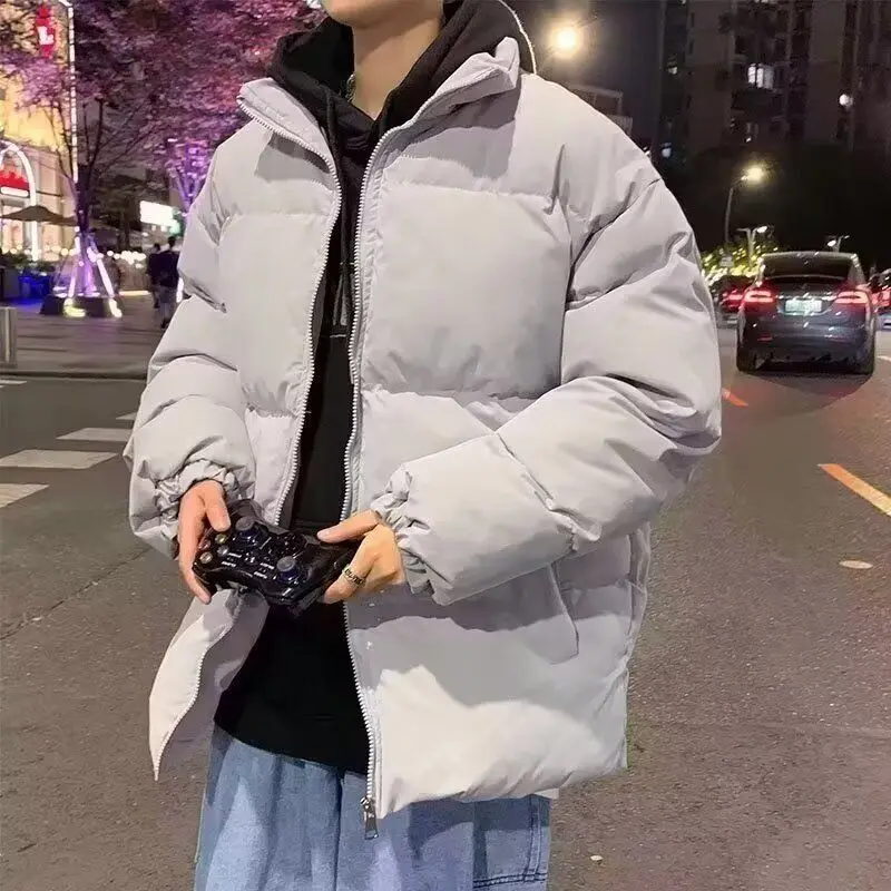 

Trendy Simple Winter Cotton Jaet Men's Faion Bread Coat Harajuku Sle Waterproof Polyester Fiber Long Sve Zipper Closure