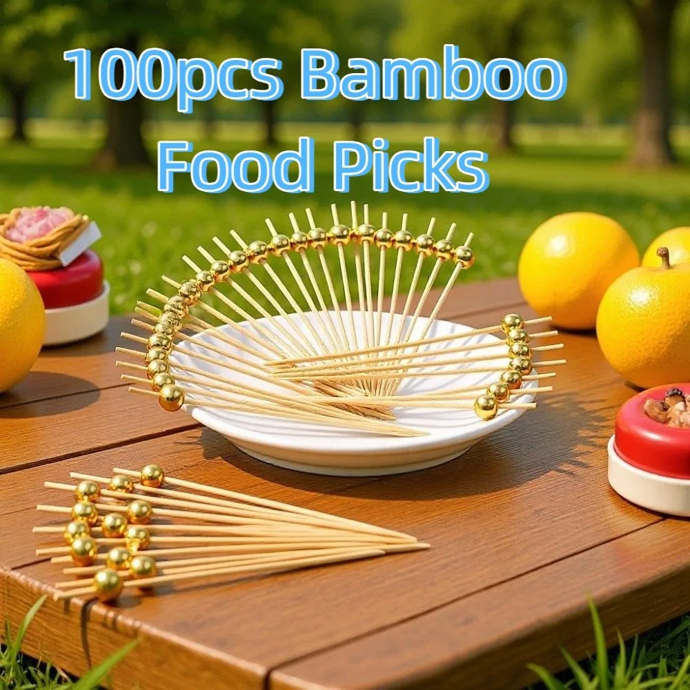 

100pcs 12cm Length Bamboo Food Picks Versatile Snack Fork Skewer Fruit Sticks Disposable Toothpick Skewer Fruit Salad