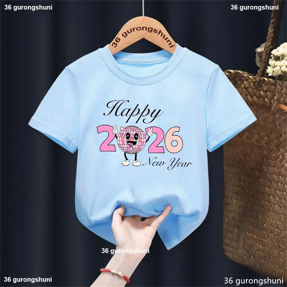 Hello 2026 Happy New Year Fashion Girls T-Shirt Cute Children Clothing Tshirt New Year Gift Costume Holiday Party Costume Tees