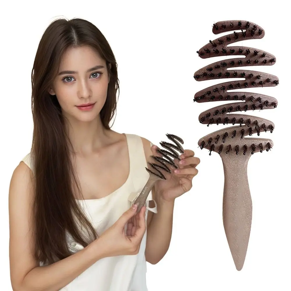 

Hollow Boar Bristle Hair Comb Rose Comb Fluffy Hair Care Scalp Massage Brush Voluminous Roots Style Curly Hairbrush