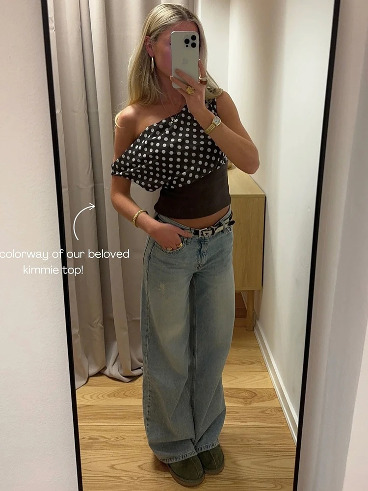 Mozision Backless Polka Dot Crop Tops Women Vest Fashion Summer New Oblique Shoulder Sleeveless Tank Tops Pullovers Female image 4