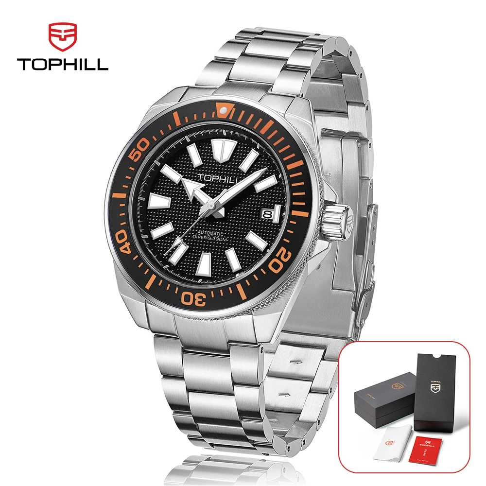 TOPHILL 300 متر الغوص ساعة هدية C3 مضيئة التقويم الياقوت الزجاج 43.5 مللي متر الرجال 30Bar عميق مقاوم للماء NH35 ساعات المعصم التلقائية