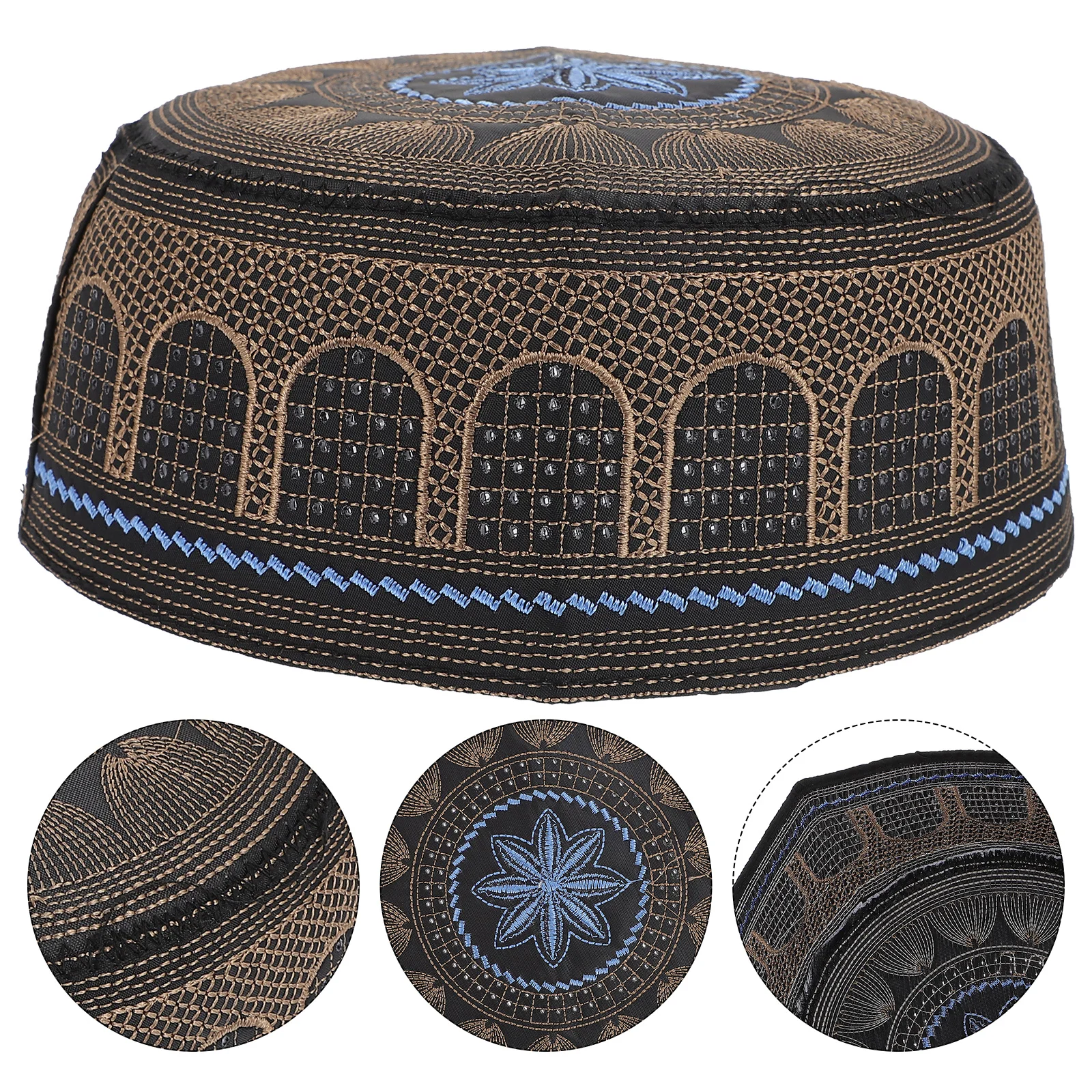 

Islamic Men's Hat Worship for Eid Muslim Embroidered Prayer Tape Cotton Male Man