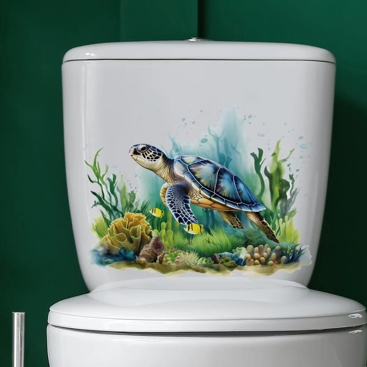 Water Plants Leaves Toilet Sticker Bathroom Wall Sticker Sea Turtles WC Self Adhesive Mural Stickers Home Decoration Decals