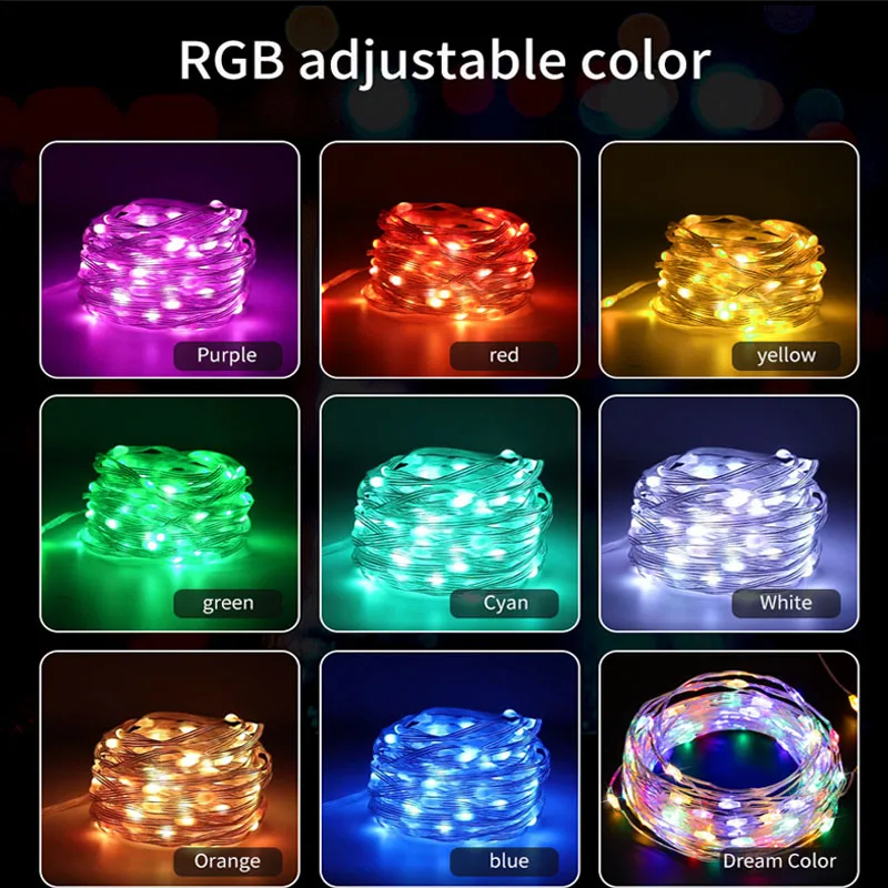Multicolor Changing Rgb Copper String Lights Smart App Control Christmas Led String Lights for Tree Outdoor Indoor Decoration