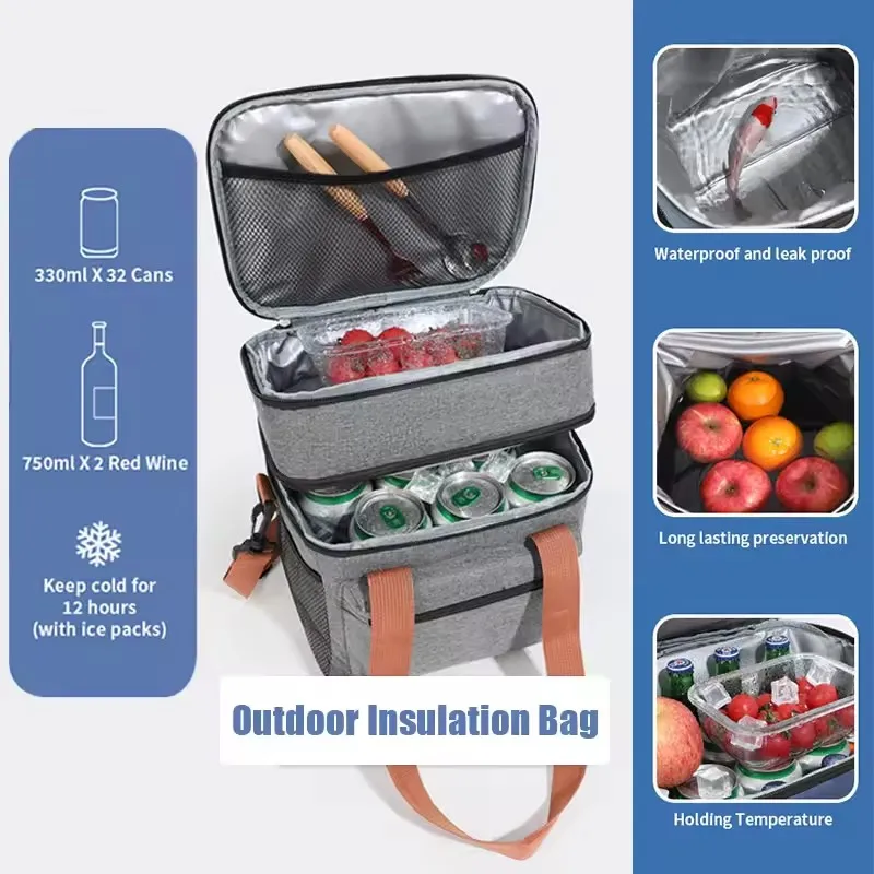 

Large-capacity Double Layer Lunch Bag hand-held with Shoulder Strap Insulated Bag for Going Out and Taking Lunch Waterproof