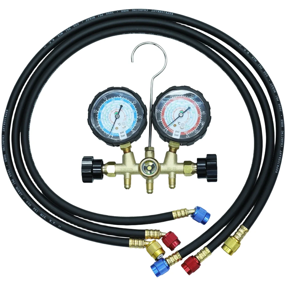 Manifold Gauge Set Dual Pressure Brass Valve For R134a R404A R410A R22 Charging Air Conditioning HVAC Tool