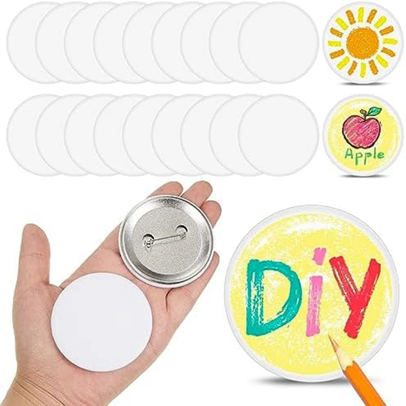 Pines de botón blanco para manualidades, insignias plateadas para manualidades, suministros de manualidades navideñas, 2,25 pulgadas/58 Mm, 20 unidades