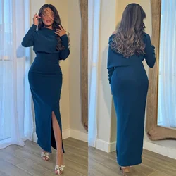 Customized Sizes Available Simple Jersey Pleat Ruched Straight High Collar Midi Dresses Bespoke Occasion Dresses High Quality