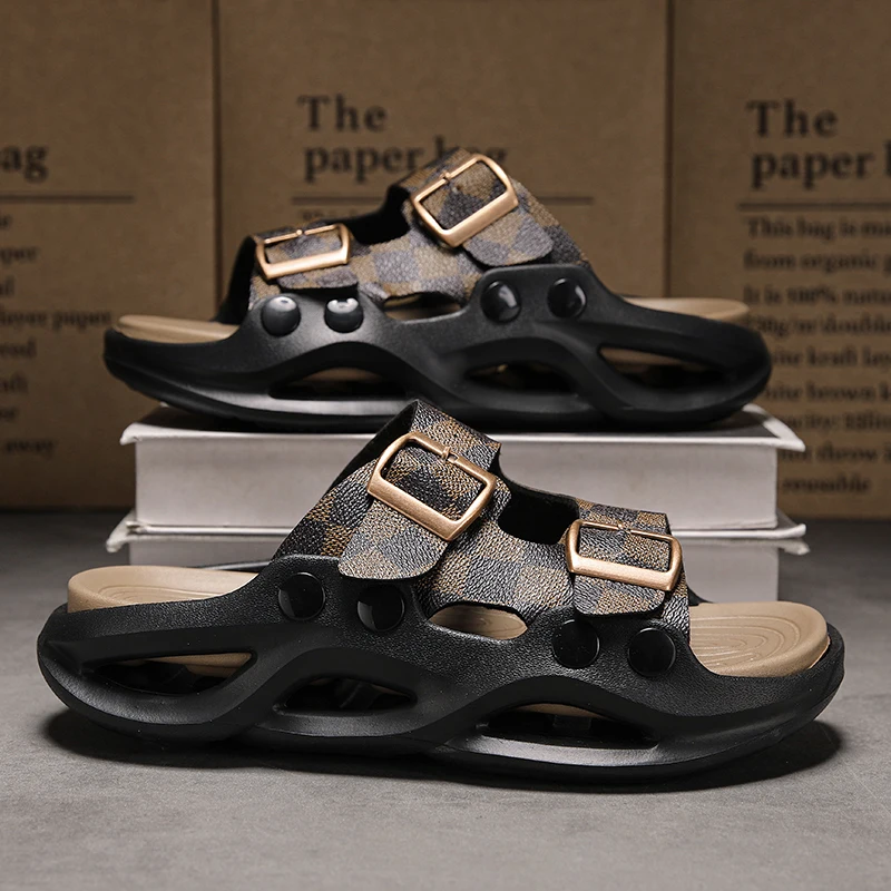 

Leather Men Slippers Summer Men's Sandals Leisure Beach Shoes Male Holiday Slippers Outdoor Retro Comfortable Casual Sandals