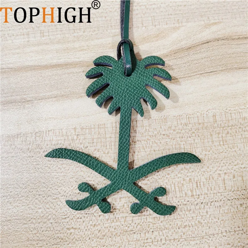 TOPHIGH Genuine  Leather  Saudi Arabia  Date Tree  Bag Keychain For Women 2023 Fashion Design Handbag Tassel Men Tote Charms