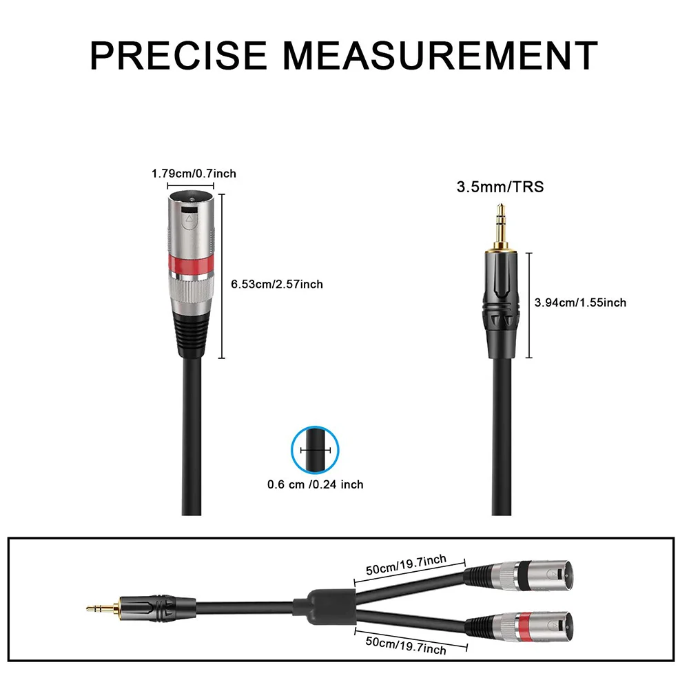 3.5 مللي متر إلى المزدوج XLR كابل ستيريو 1/8 بوصة مقبس صغير إلى 2 XLR ذكر Y الفاصل وصلة محول لأجهزة الكمبيوتر المحمول والكمبيوتر الذكي المتكلم الخ