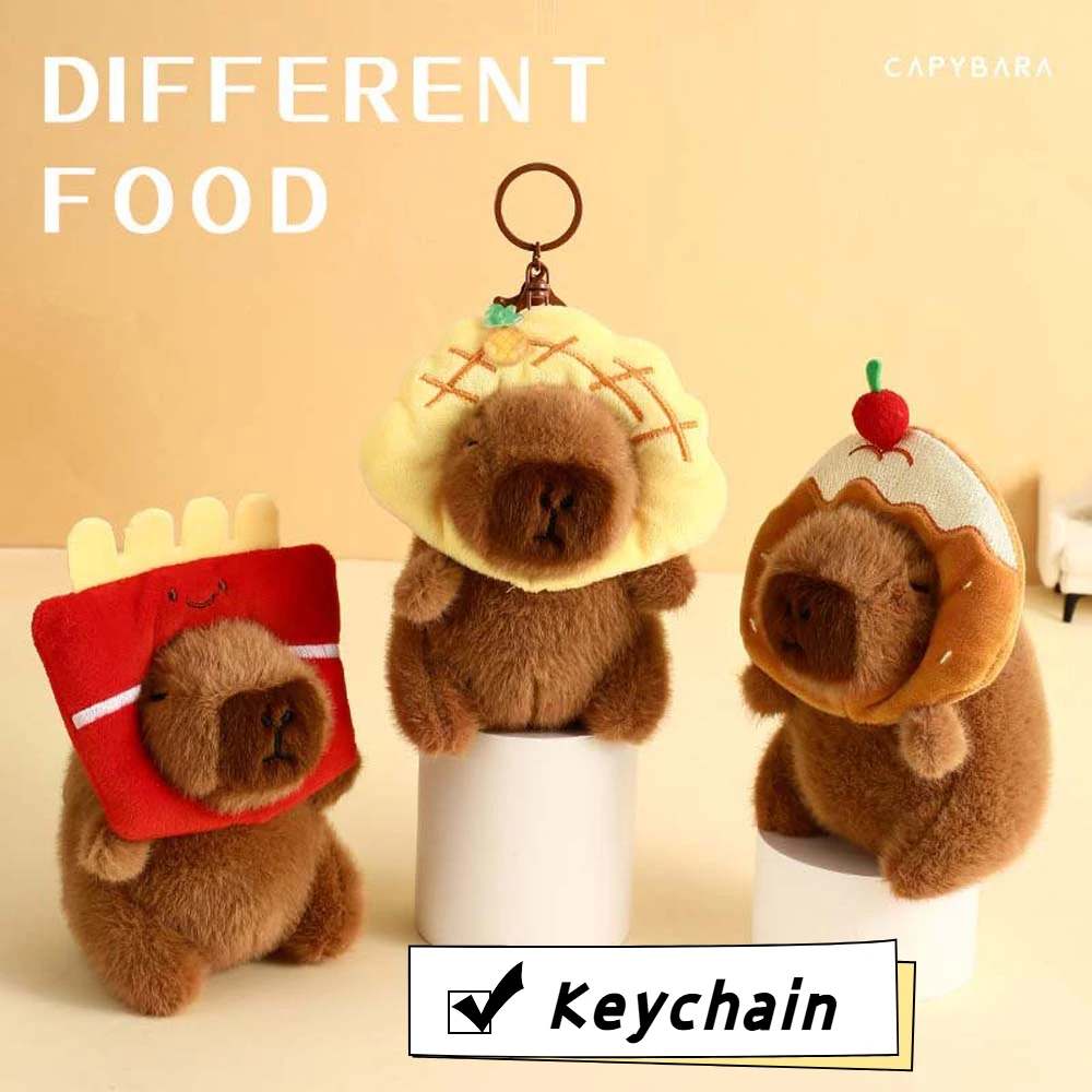 Capybara Capybara Key แหวนขนมปังโดนัทขนม French Fries พวงกุญแจการ์ตูนตุ๊กตาสัตว์ตุ๊กตาสัตว์จี้เด็กหญิง