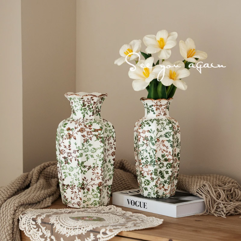 Retro Floral Ceramic Vase Flower Arrangement Water-grown Fresh Flower Decorative Item Home Decor Office Decoration