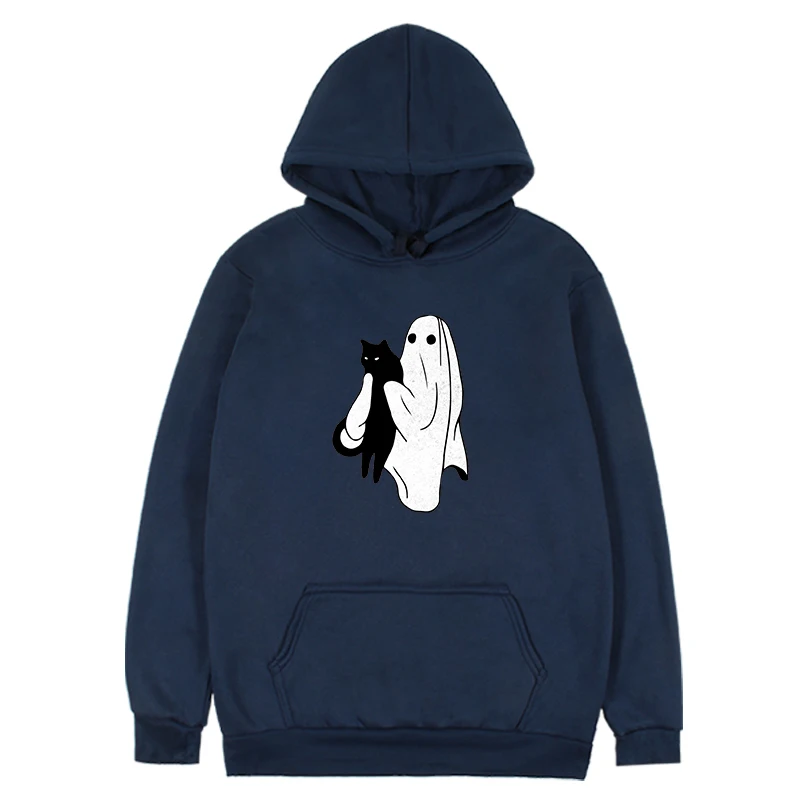 Ghost Black Cat Halloween Hoodies Hallowween Gift Cats Women Clothing Funny Halloween Sweatshirts Harajuku m