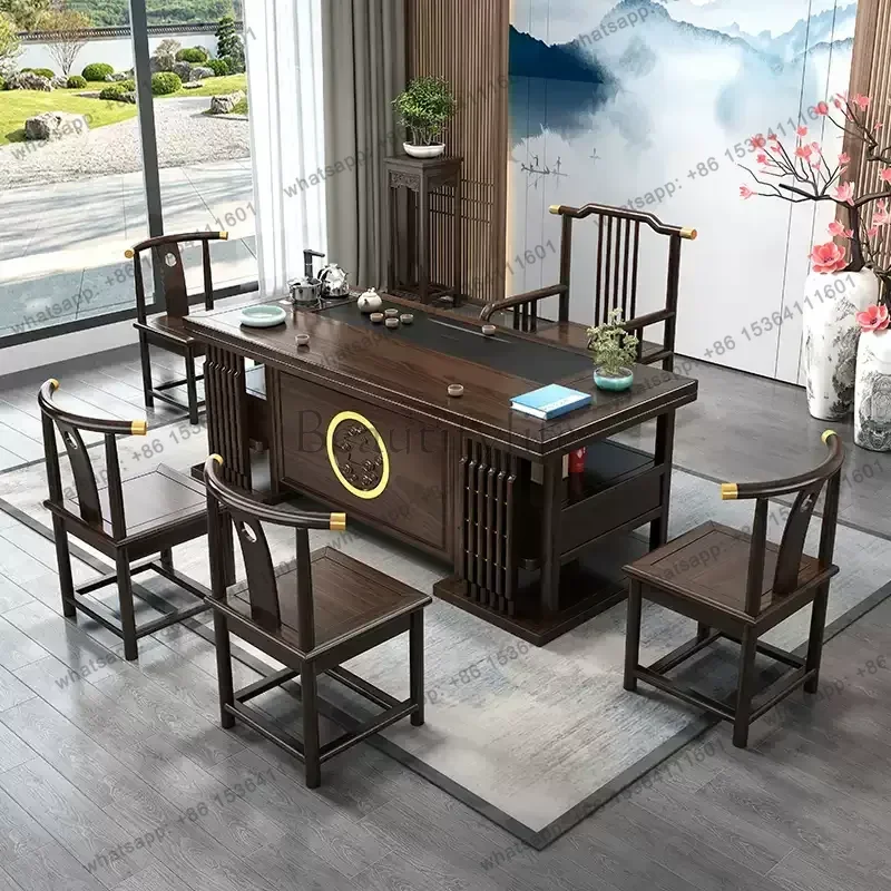 FG  solid wood tea table and chair combination one table five chairs coee table tea set household kung fu tea