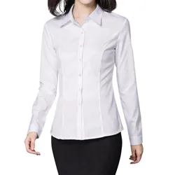 Women's Shirt Large Size Solid Colour Fashion Versatile Long Sleeve Shirt Blouse Flip Lapel Button Slim Business Blouse Shirt