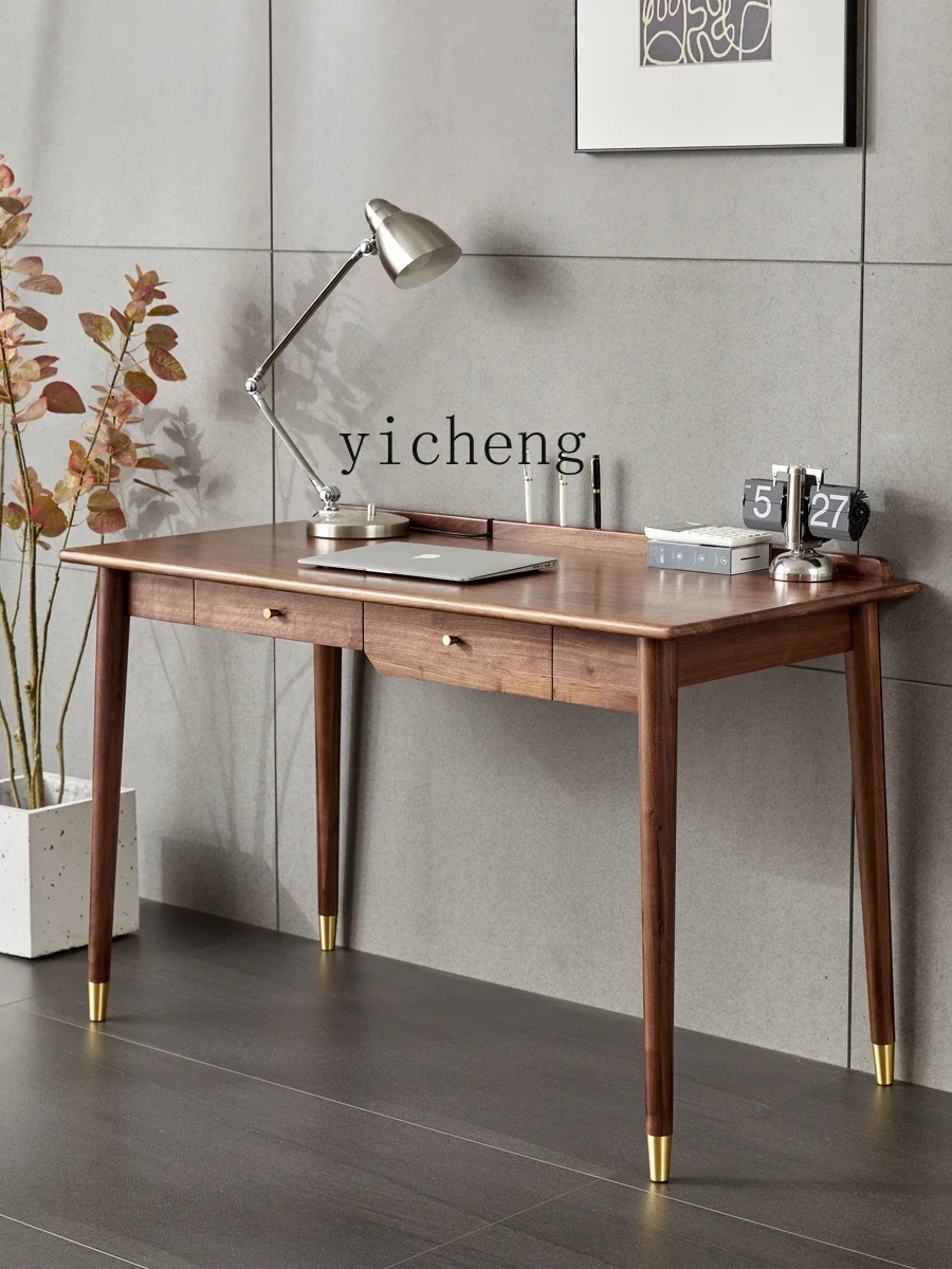 ZZZk Black Walnut Solid Wood Desk Simple Writing Desk Study Computer Desk