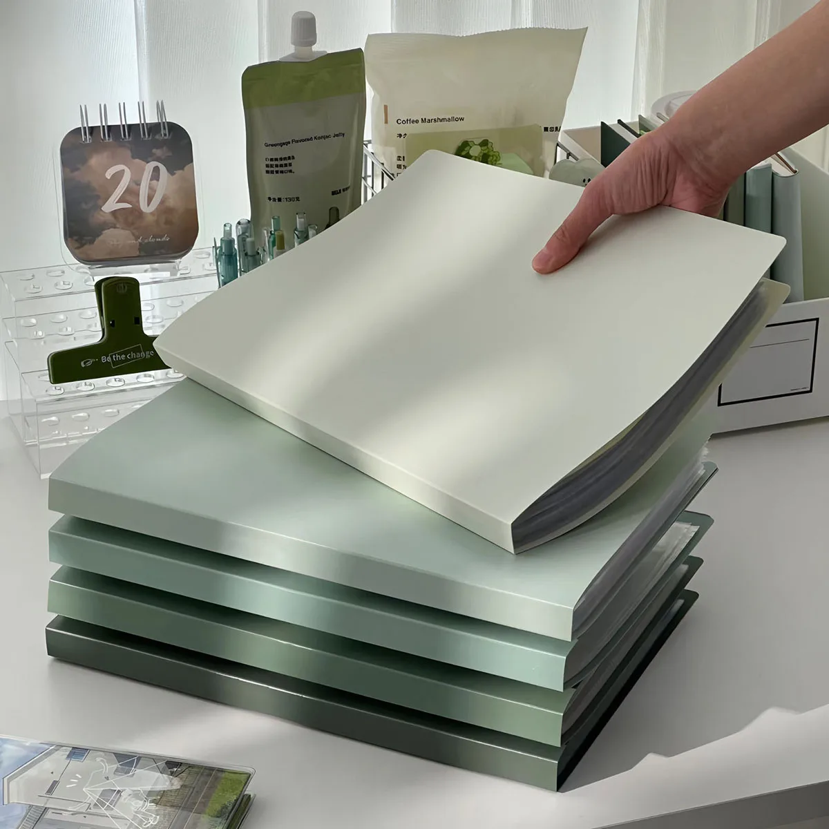 A4 Data Book Green Gradient Color Folder Student Exam Paper Storage Book Large Capacity 30 Pages Practical Office Supplies New