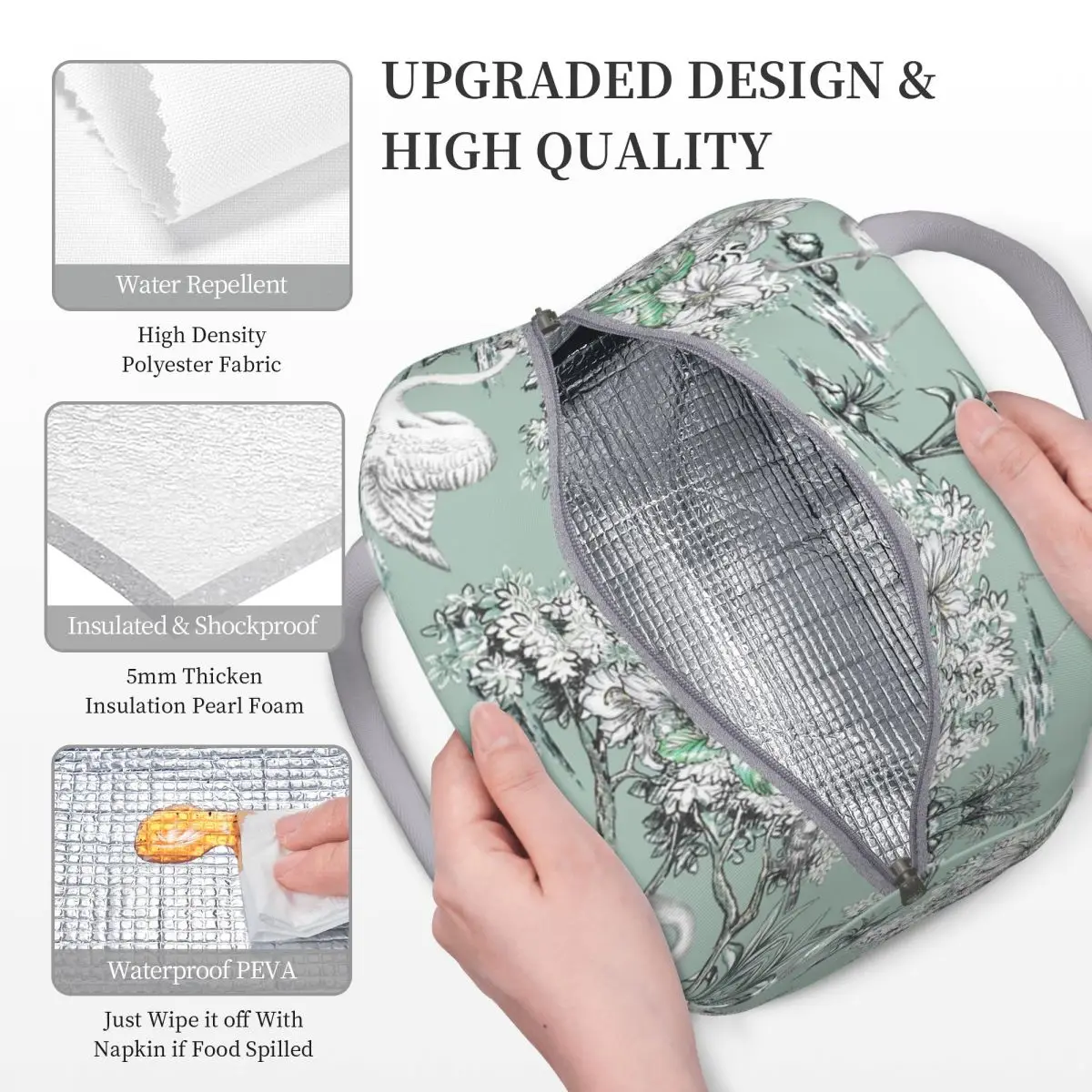 White Crane Product Insulated Lunch Bag For School Office Food Storage Bag Reusable Thermal Cooler Bento Box