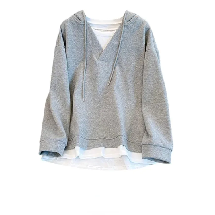 

2000s Kpop Autumn Contrast Color Vintage Drawstring Tops Women Loose Casual Harajuku Long Sleeve O Neck All Match Sweatshirts