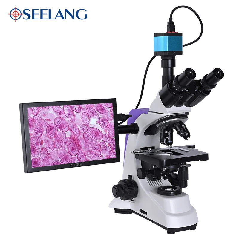 Professional Lab Biological HD Trinocular Microscope Zoom 2500X + 16MP Electronic Digital Camera USB HDMI VAG + 10-Inch LCD LED