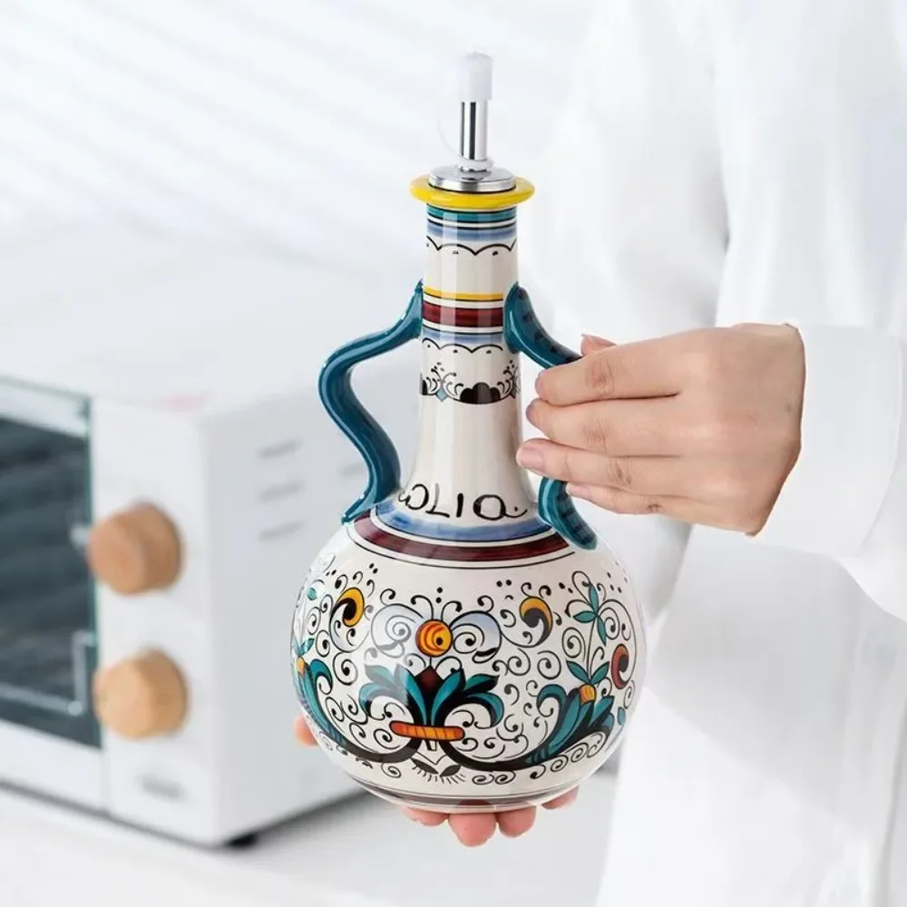 Ceramic Environmental Protection Olive Oil Bottle Oil Vinegar Bottle Kitchen Seasoning Drainage Bottle Kitchen Utensils