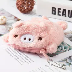 Cartoon Coin Purse Strawberry Cake Plush Animal Bear Pig Rabbit Cat Keychain Pendant Money Bag Earphone Case Card Holder Gift