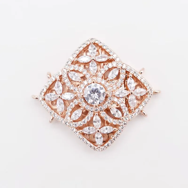 2pcs Cubic Zircon Micro rhombus clasp 32mm golden plated 3strands