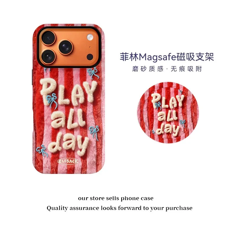 

Red and Pink Striped Letters Phone Case for IPhone 17Air 16Pro 15 14 13 12 11 Pro Max Cover with Magsafe Cute Stand Holder Cases